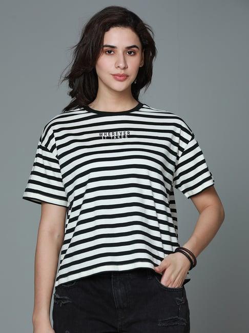 high star black & white cotton stripes t-shirt