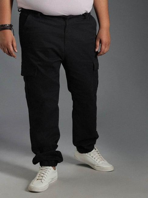 high star black cotton straight fit mid-rise trousers