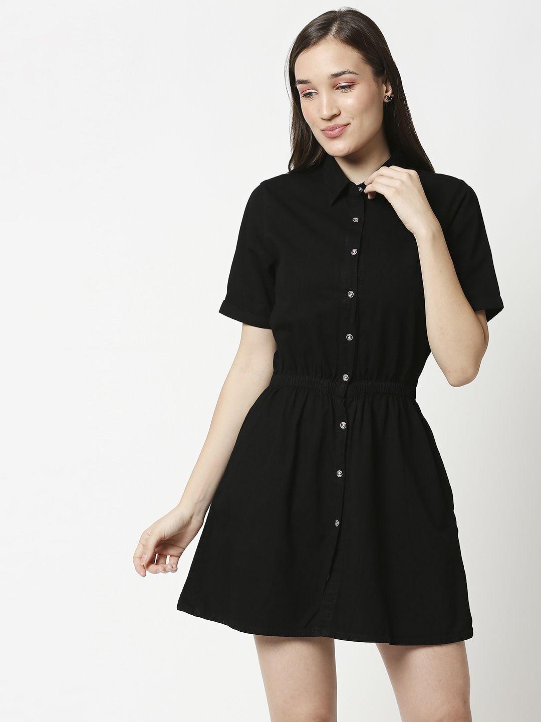 high star black denim shirt mini dress