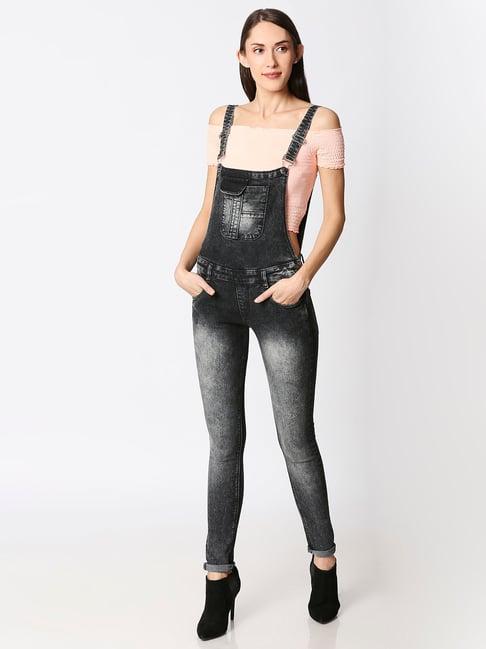 high star black full length dungaree