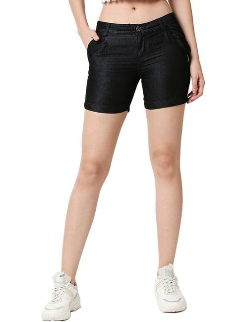 high star black mid rise denim shorts