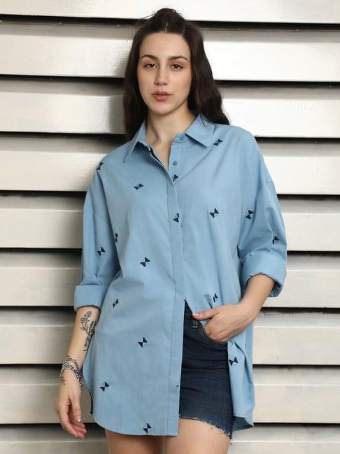 high star blue cotton embroidered shirt