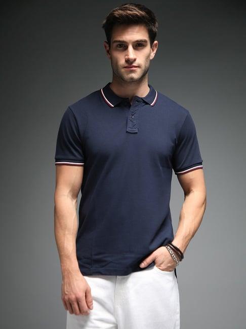 high star blue cotton relaxed fit printed polo t-shirt