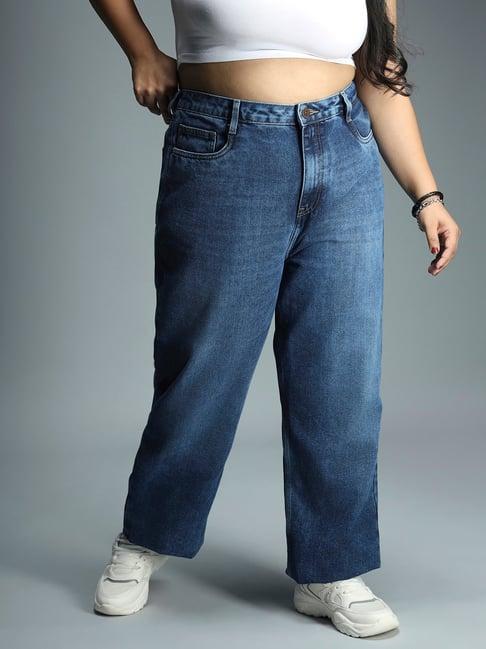 high star blue cotton straight fit high rise jeans