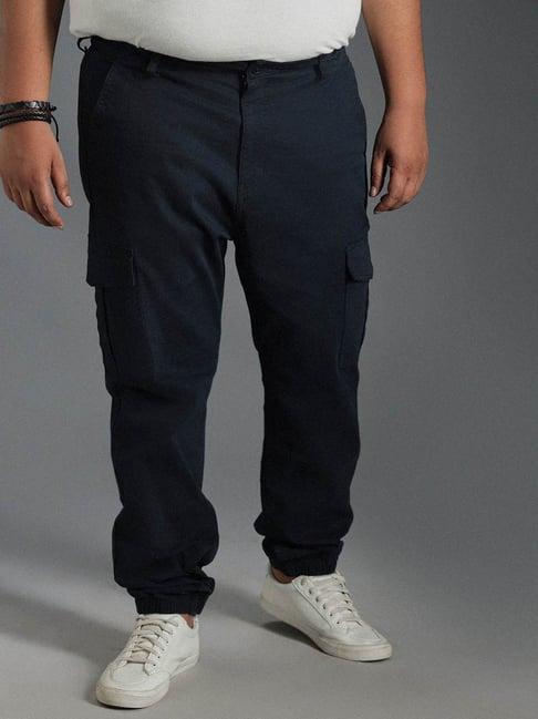 high star blue cotton straight fit mid-rise trousers