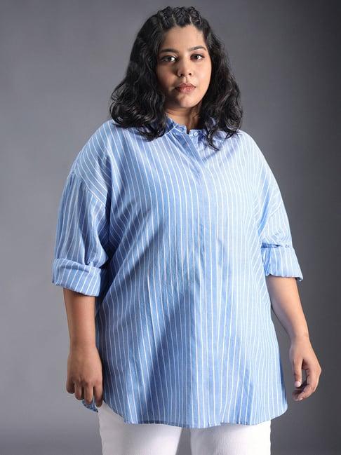 high star blue cotton stripes oversized shirt