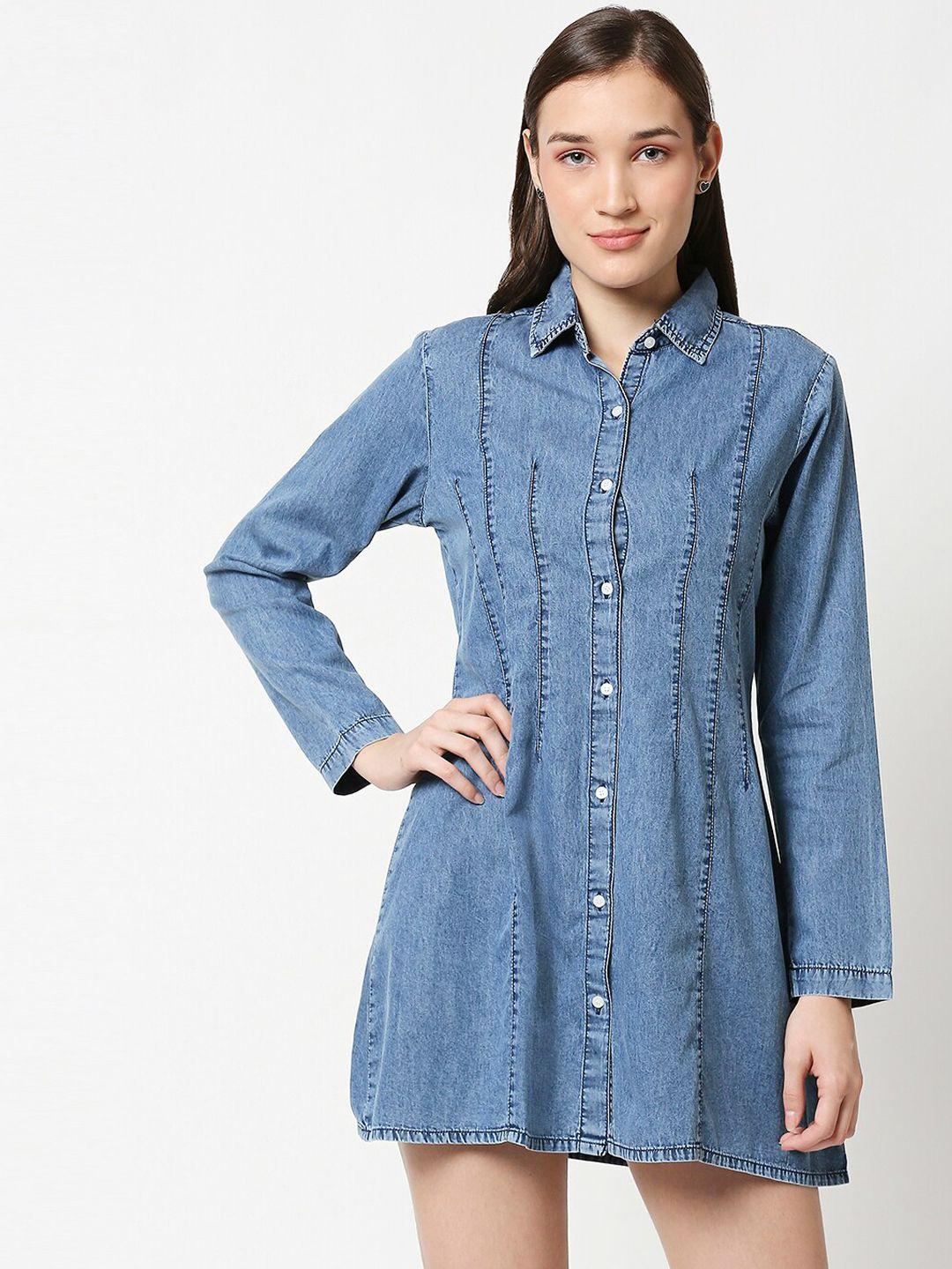 high star blue denim mini shirt dress