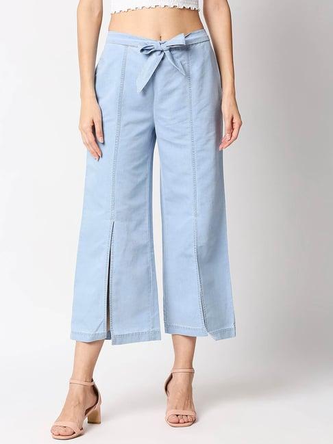 high star blue flared fit elasticated culottes