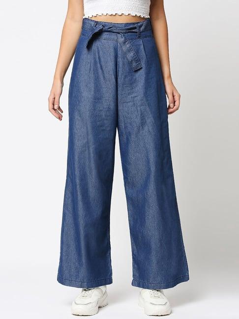 high star blue high rise palazzos