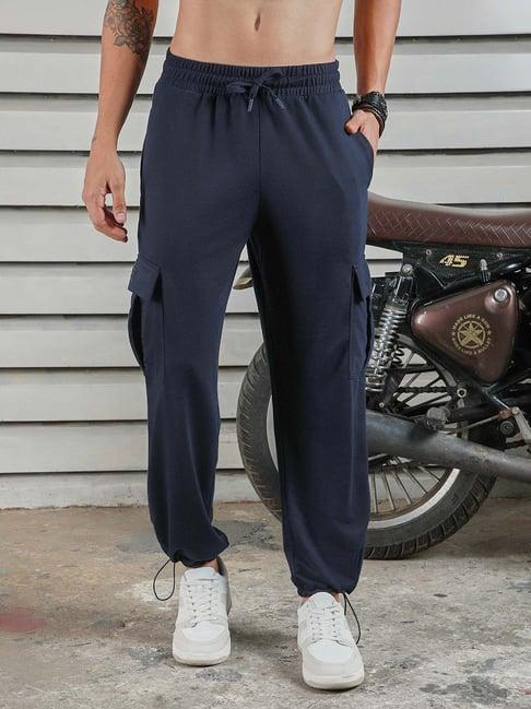 high star blue polyester straight fit mid-rise trousers