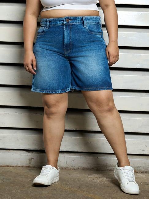 high star blue relaxed fit high rise shorts