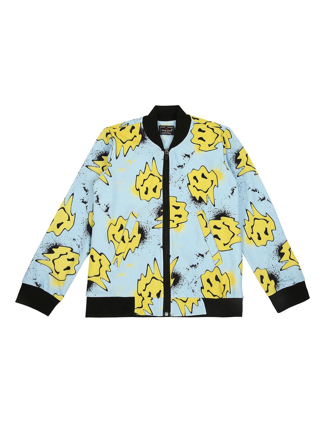 high star boys blue yellow bomber printed jacket