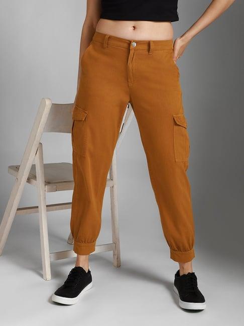 high star brown cotton regular fit mid rise joggers