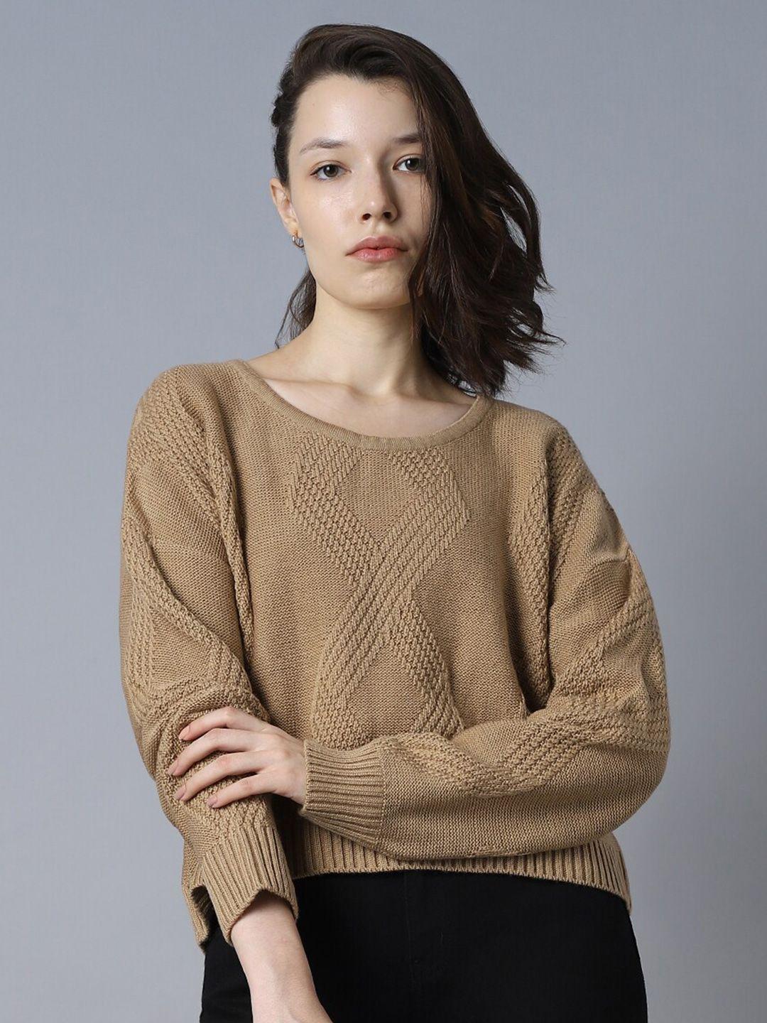 high star cable knit round neck long sleeves acrylic pullover sweaters