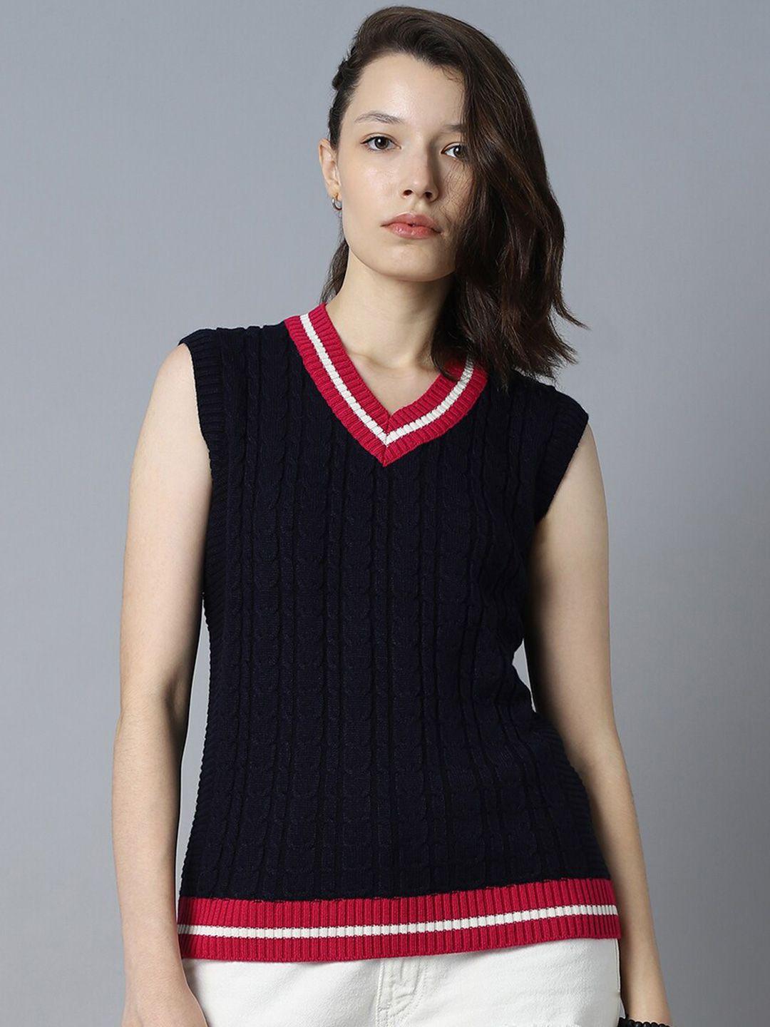 high star cable knit v-neck sleeveless acrylic pullover sweaters