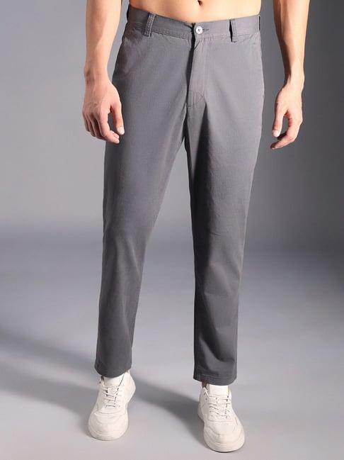 high star charcoal cotton regular fit mid-rise trousers