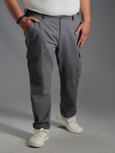 high star charcoal cotton slim fit mid-rise trousers