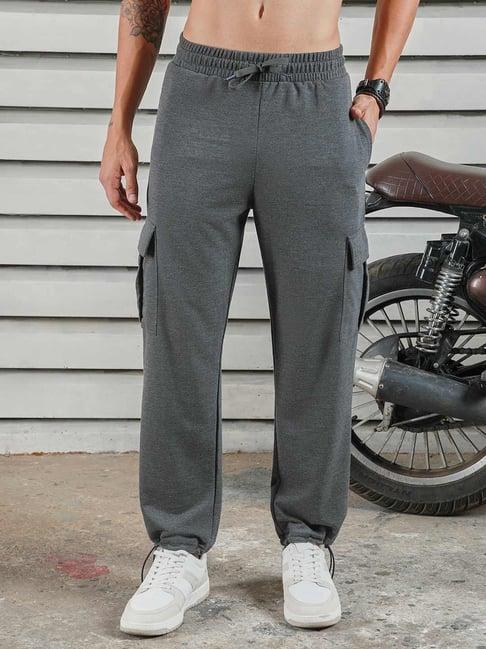 high star charcoal polyester straight fit mid-rise trousers