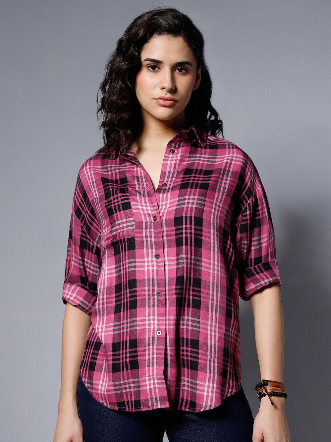 high star classic checked spread collar boxy fit pure cotton casual shirt