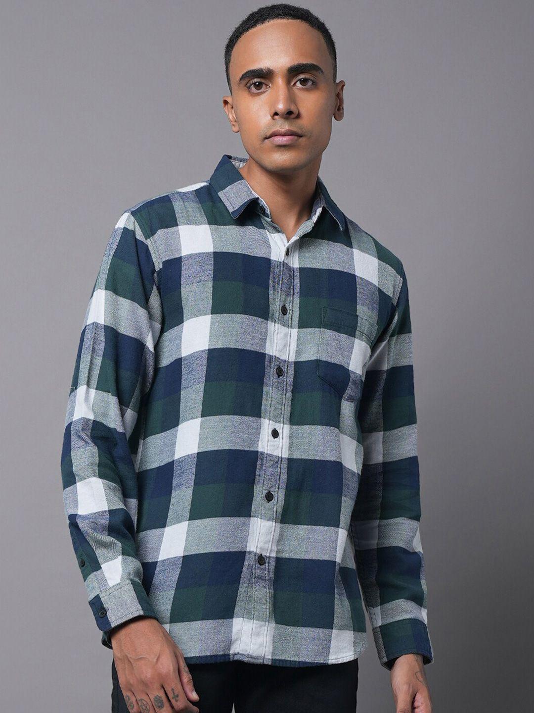 high star classic checked spread collar long sleeve cotton casual shirt