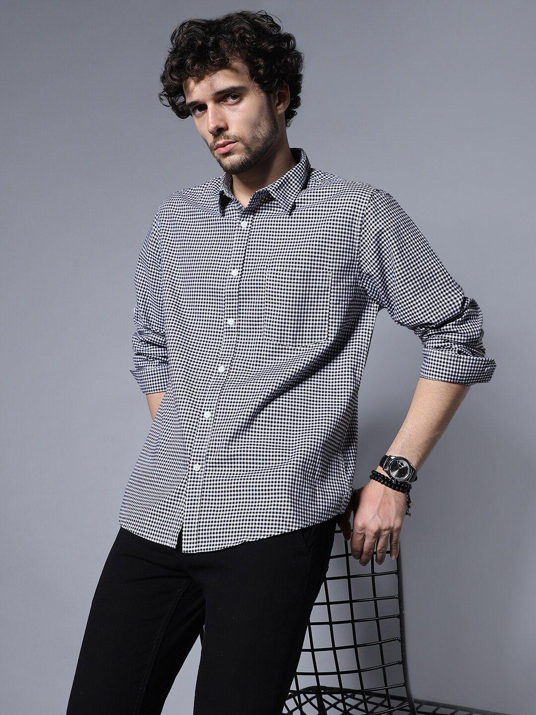 high star classic regular fit micro checked pure cotton casual shirt
