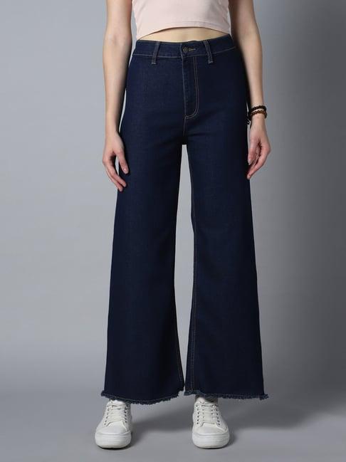 high star dark blue cotton straight fit mid rise jeans
