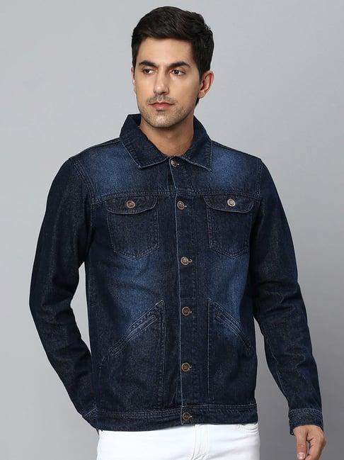 high star dark blue relaxed fit shirt collar denim jacket