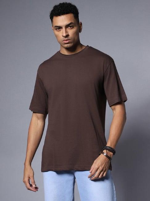 high star dark brown relaxed fit cotton crew t-shirt