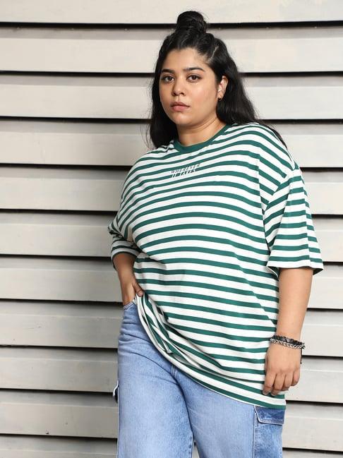 high star green & white cotton stripes oversized t-shirt