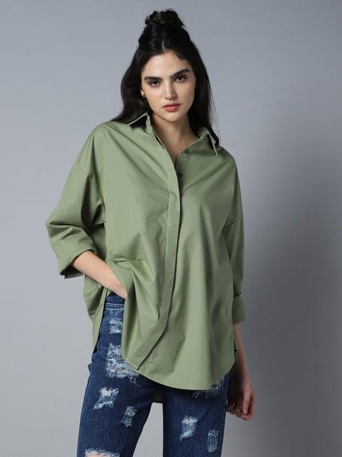 high star green cotton relaxed fit oversized shirt