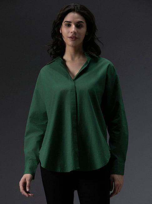 high star green cotton relaxed fit shirt