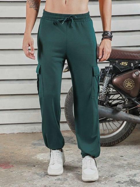 high star green polyester straight fit mid-rise trousers