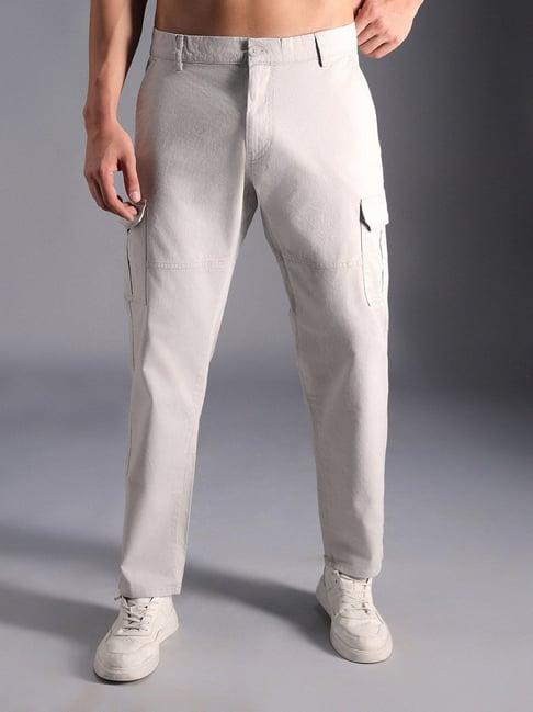 high star grey cotton regular fit mid-rise trousers