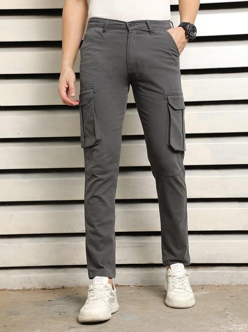 high star grey cotton regular fit mid-rise trousers