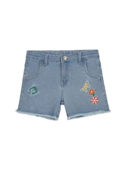 high star kids blue embroidered shorts