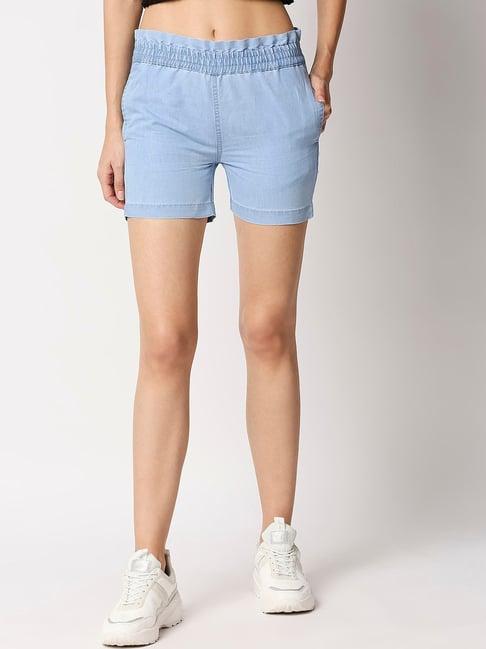 high star light blue cotton slim fit shorts