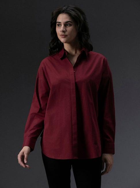 high star maroon cotton relaxed fit shirt