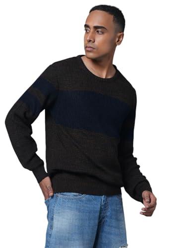 high star men acrylic round neck sweater (hsmsws23009rd_bn_l_brown