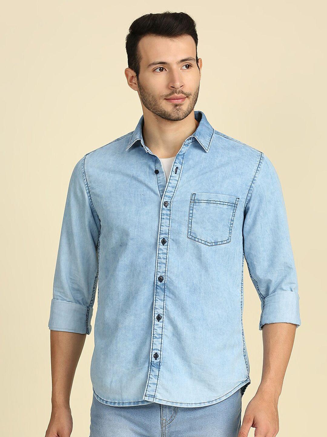 high star men blue slim fit casual shirt