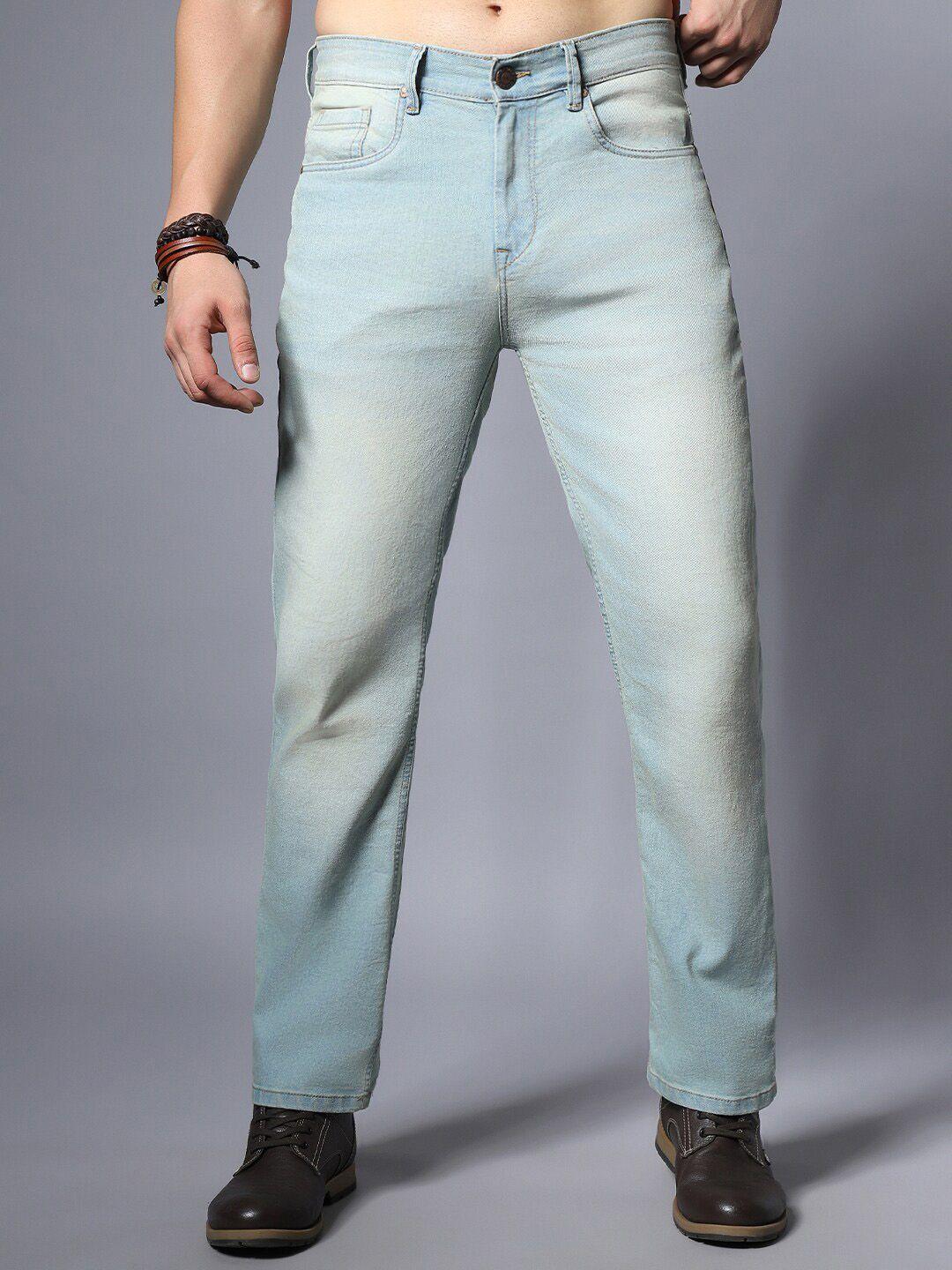 high star men blue straight fit mid-rise stretchable jeans