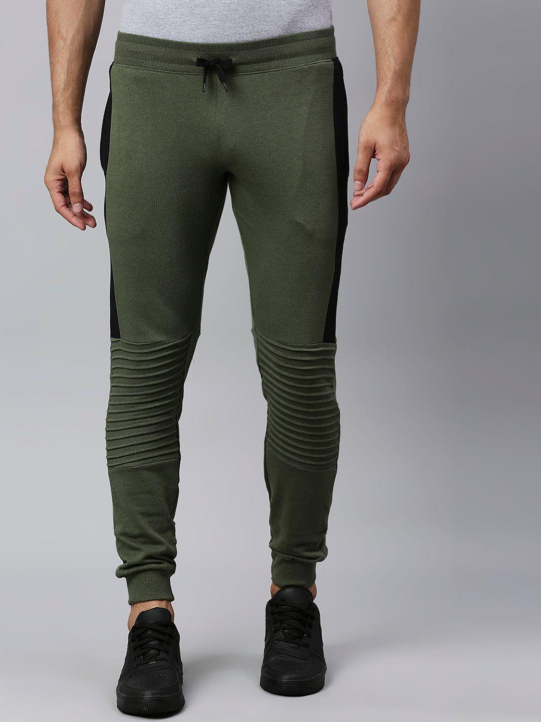 high star men olive green solid slim-fit joggers