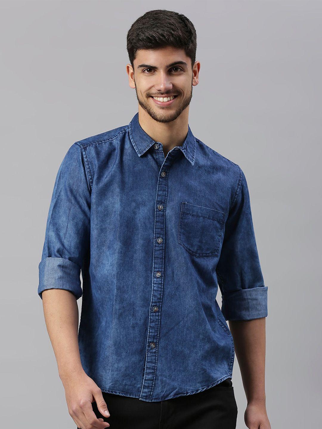 high star men spread collar faded casual shirt