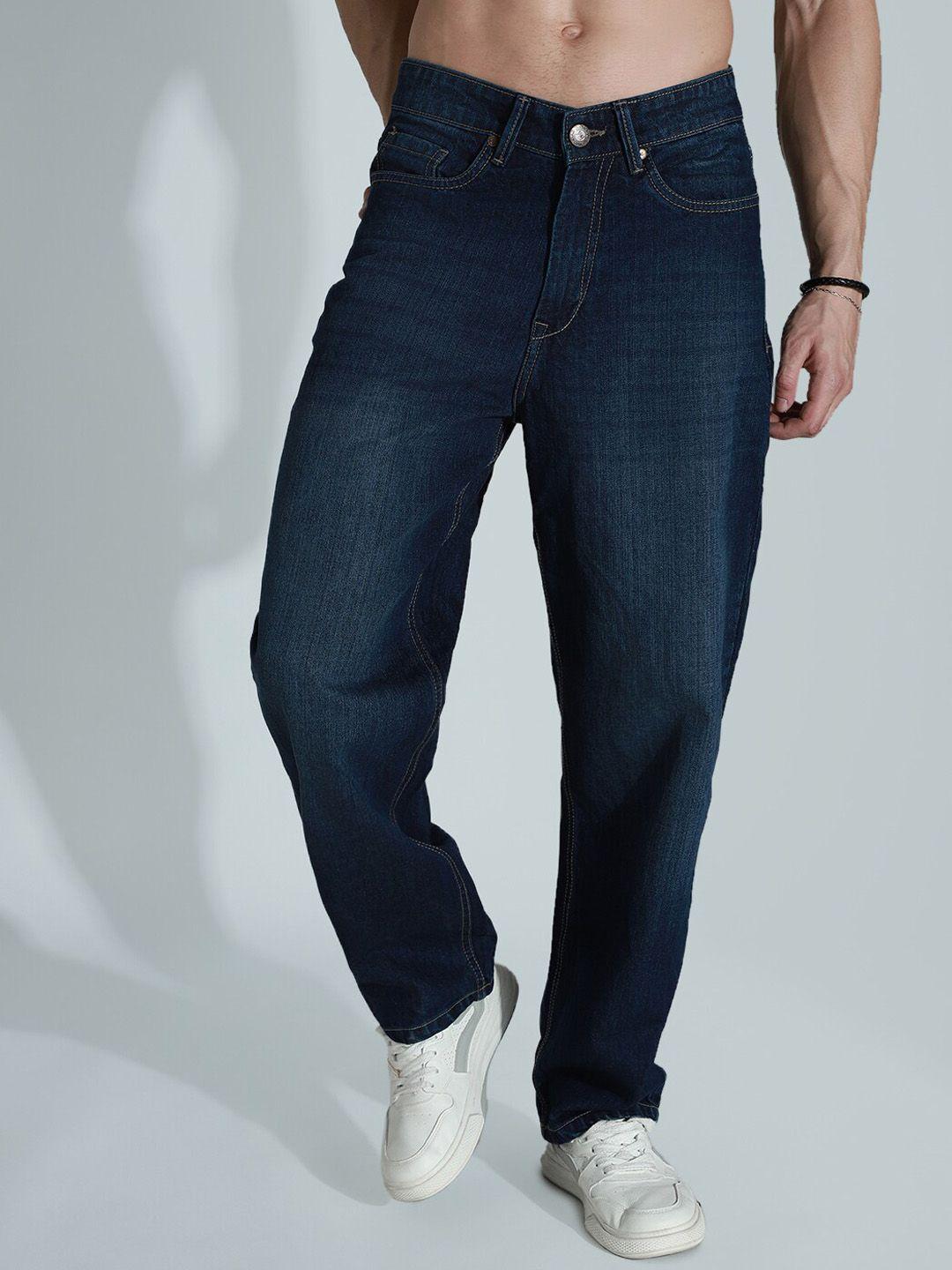 high star men wide leg mid-rise light fade clean look cotton jeans