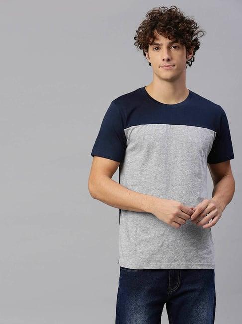 high star navy & grey regular fit colour-block t-shirt