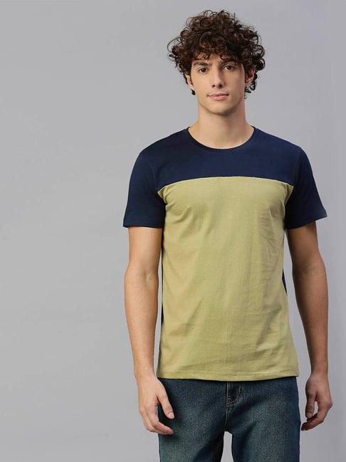 high star navy & olive regular fit colour-block t-shirt