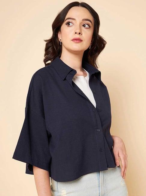 high star navy crop shirt