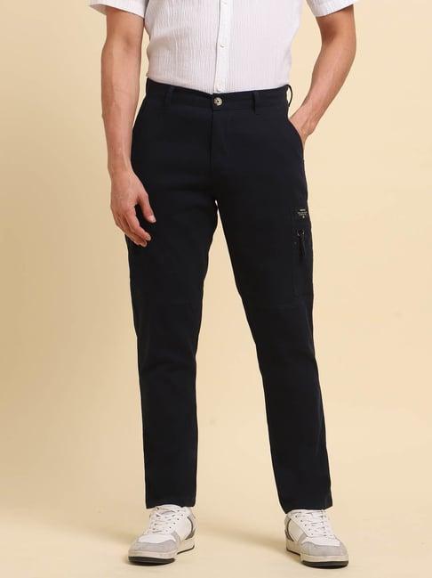 high star navy regular fit stretchable cargo trousers