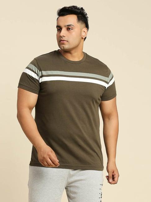 high star olive regular fit striped plus size t-shirt