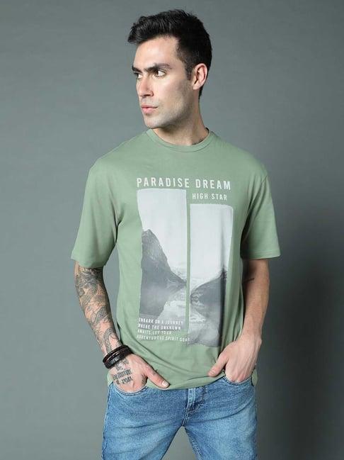 high star olive relaxed fit printed crew t-shirt