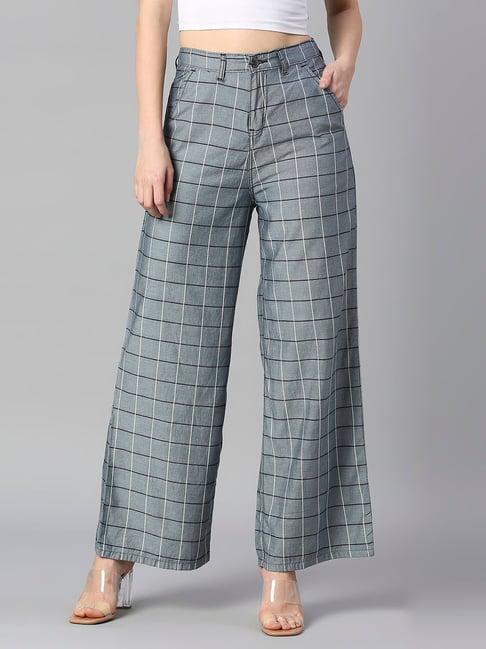 high star pewter blue check flared fit high rise trousers